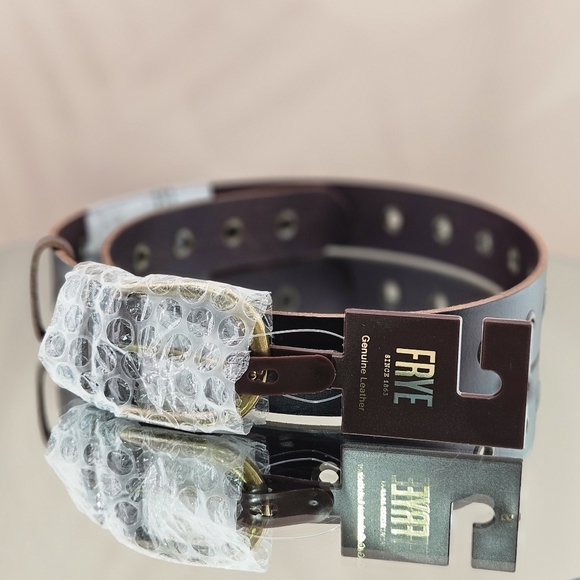 FRYE Belt Brown Grommet Hole Leather Round Buckle Boho Western Adjustable Gifts